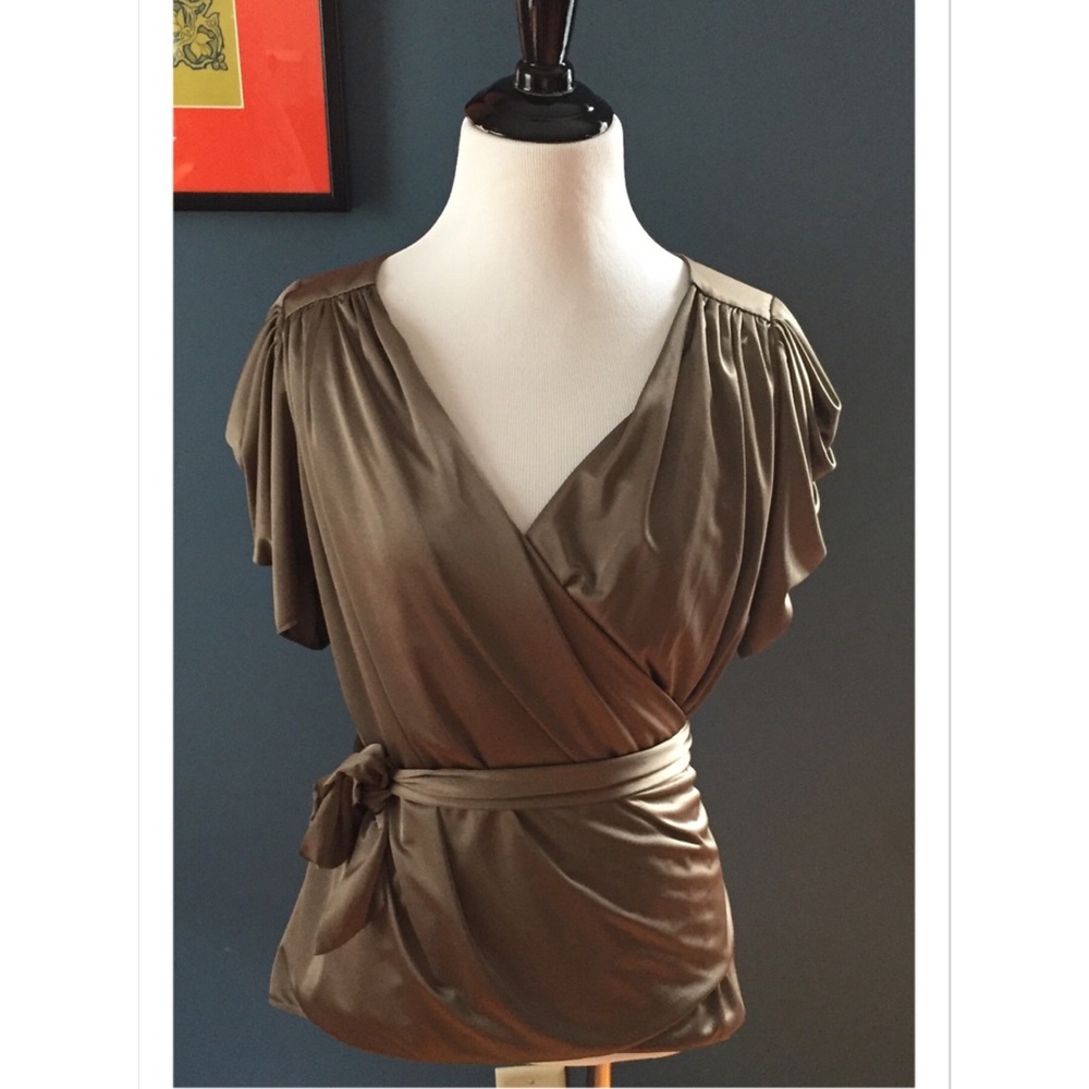 Copper faux wrap shirt with belt. - Picture 2 of 4